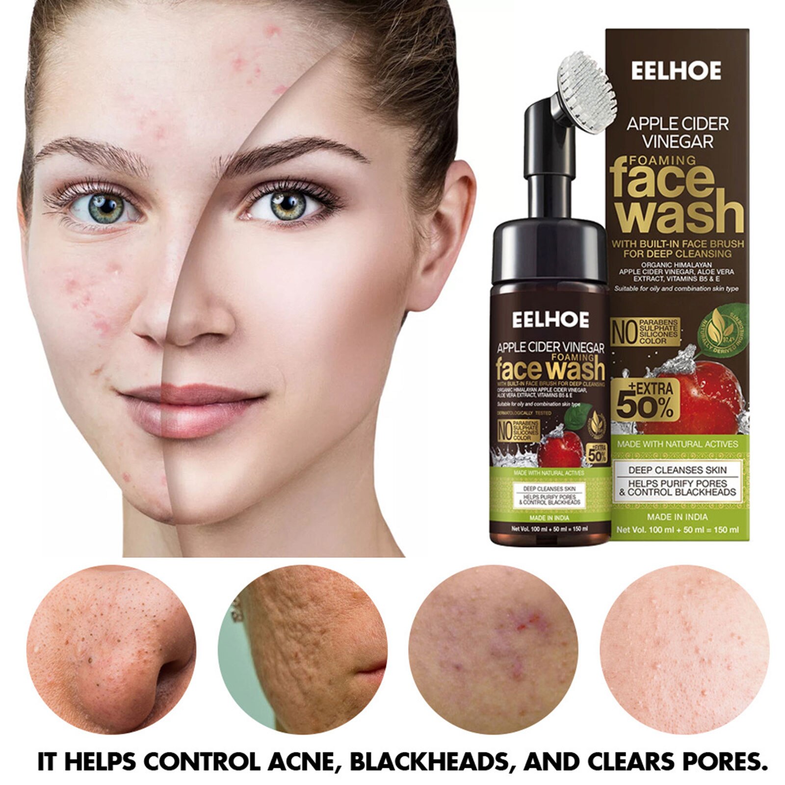 Sdattor Organic Apple Cider Vinegar Foaming Face Wash With Built-in Brush Foaming Cleanser Face Cleaning корейская косметика for