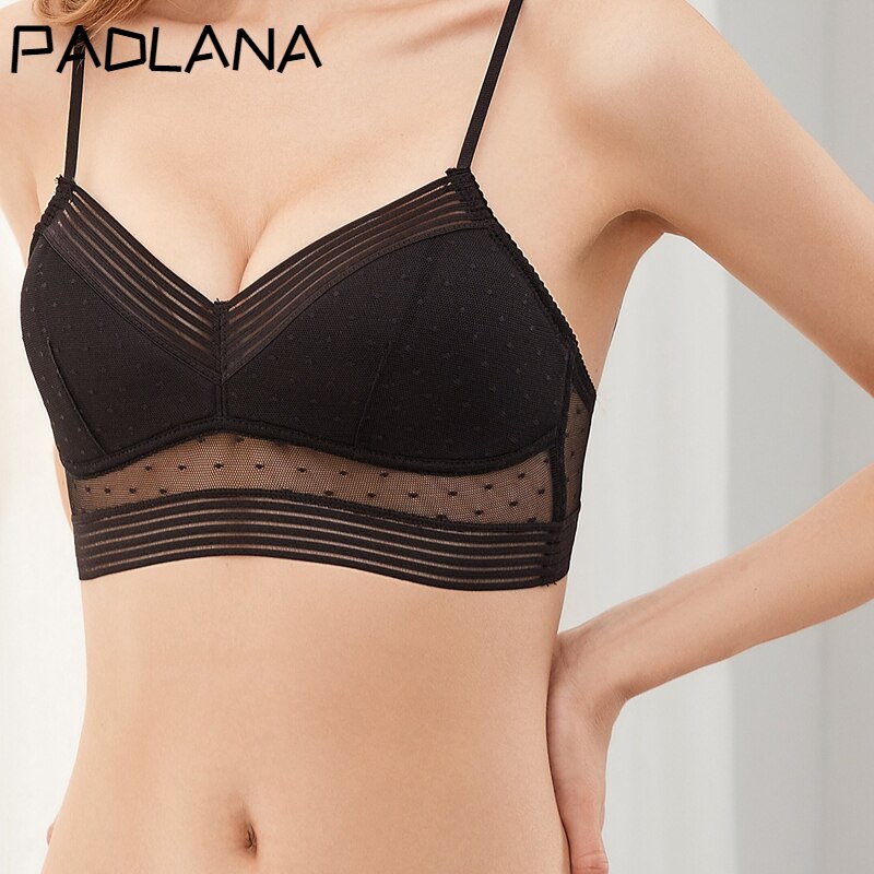 Sexy Bra Ultrathin Large Size Spongeless Steel Rimless Bra Black Wave Dotted Lace Bra Gather U-Shaped Bra Girl